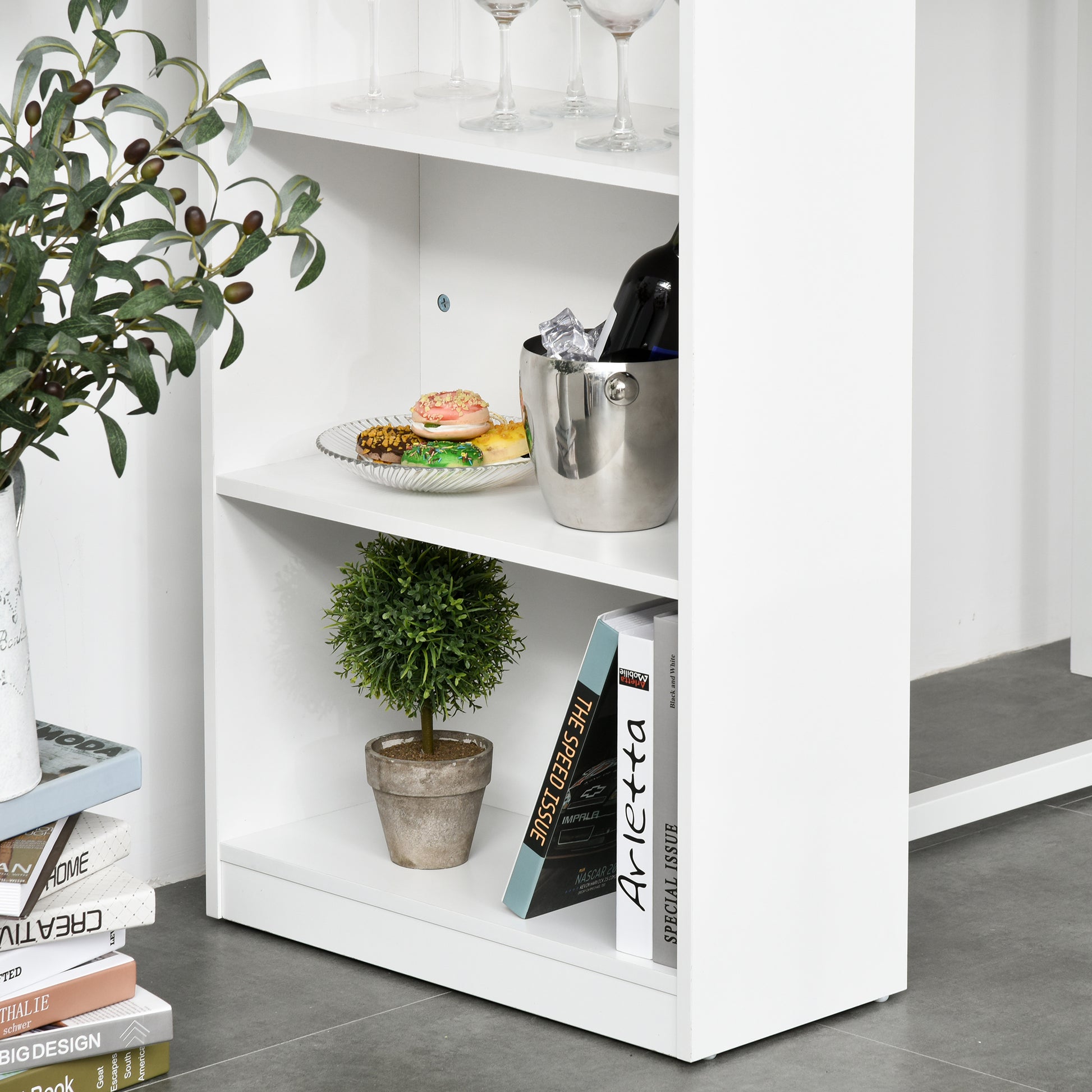 White Bar Table with Storage Shelves - 45" Counter Height