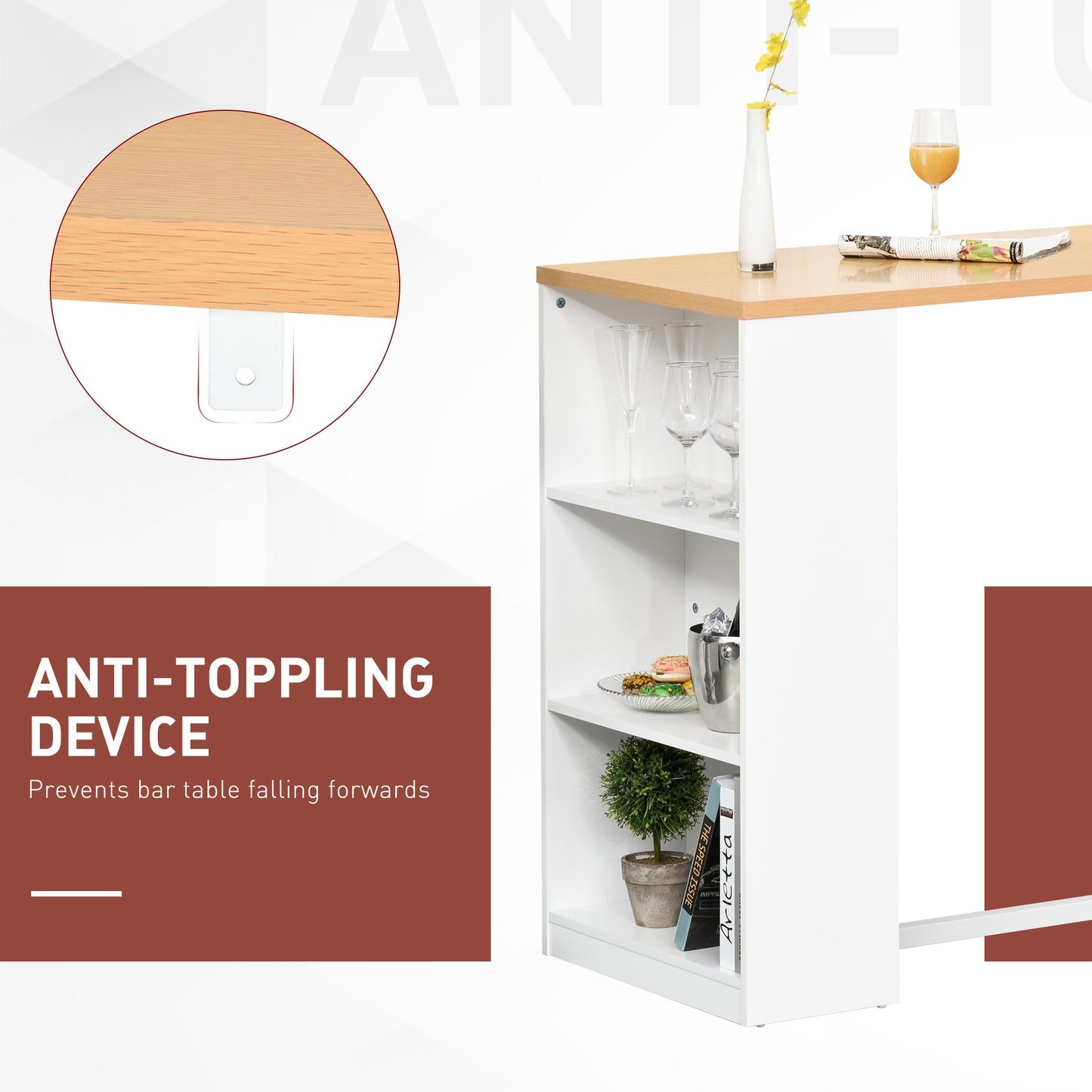 White Bar Table with Storage Shelves - 45" Counter Height