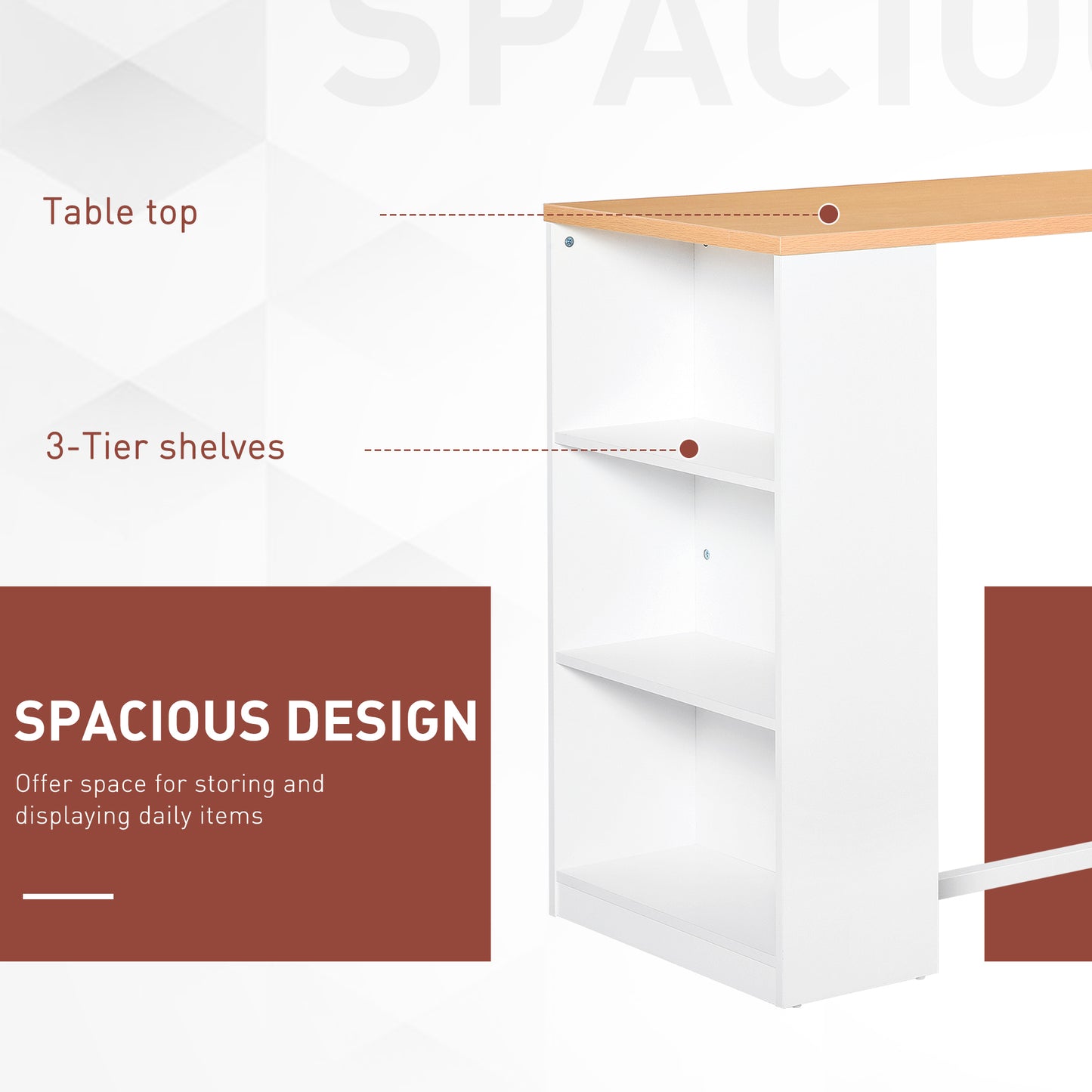White Bar Table with Storage Shelves - 45" Counter Height