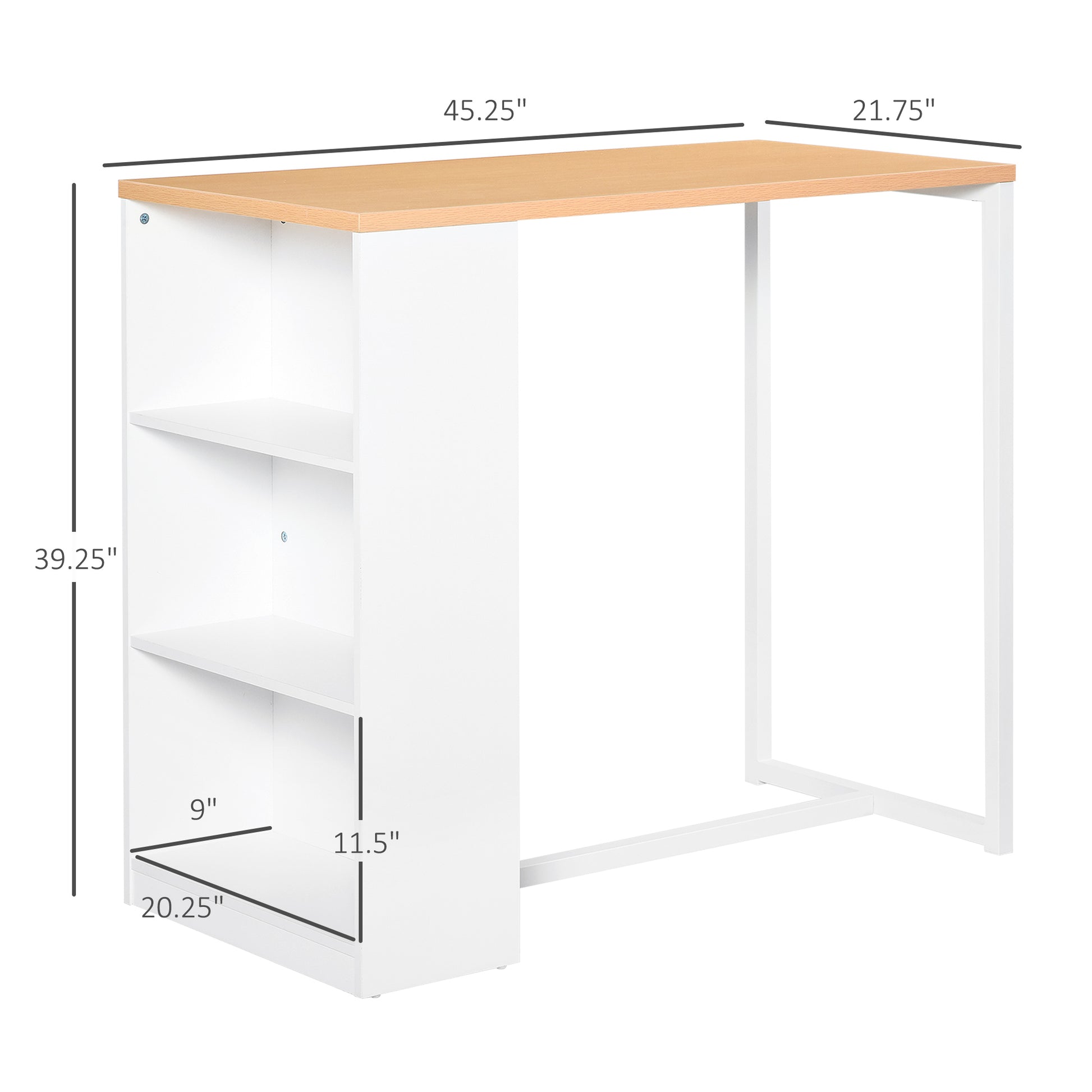 White Bar Table with Storage Shelves - 45" Counter Height