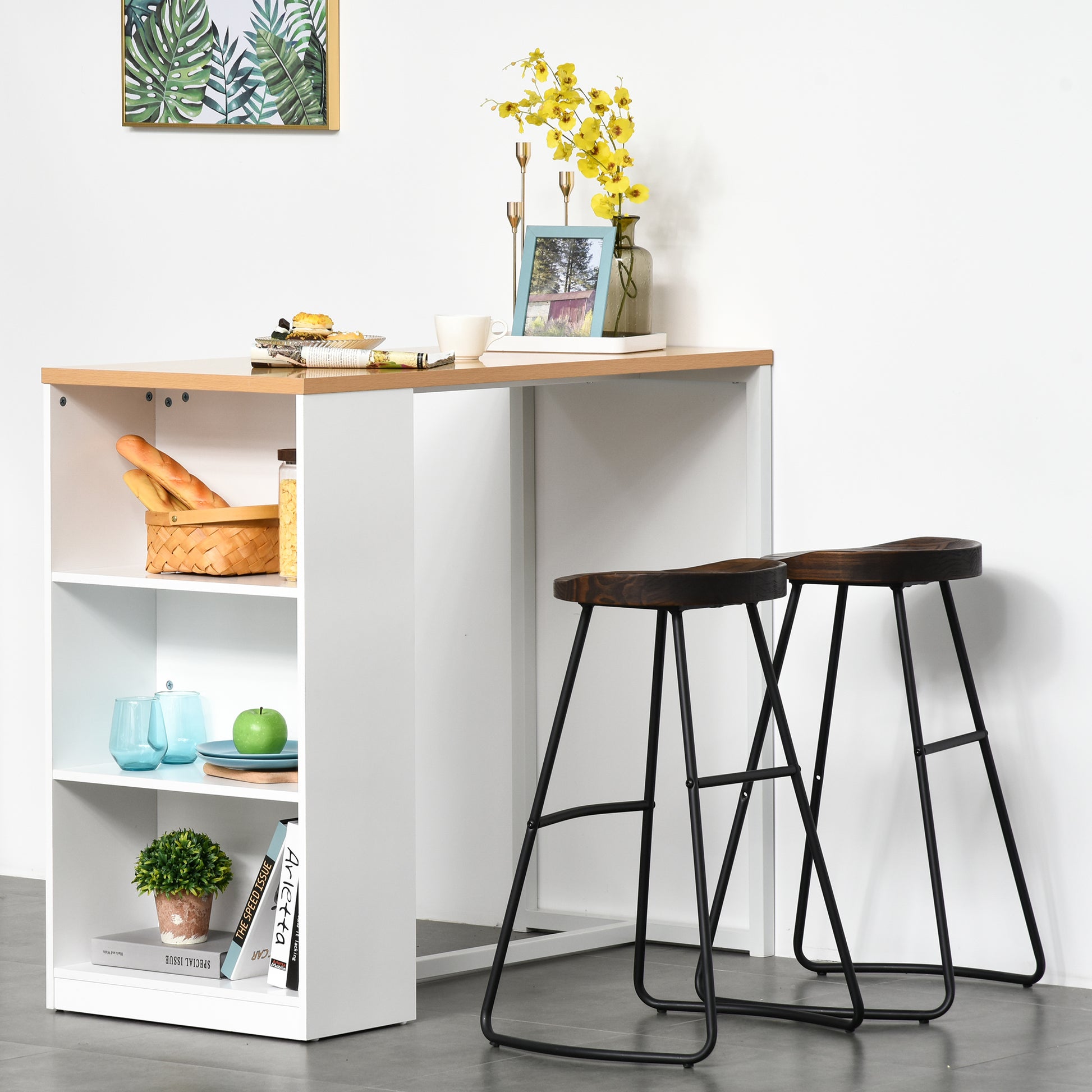 White Bar Table with Storage Shelves - 45" Counter Height