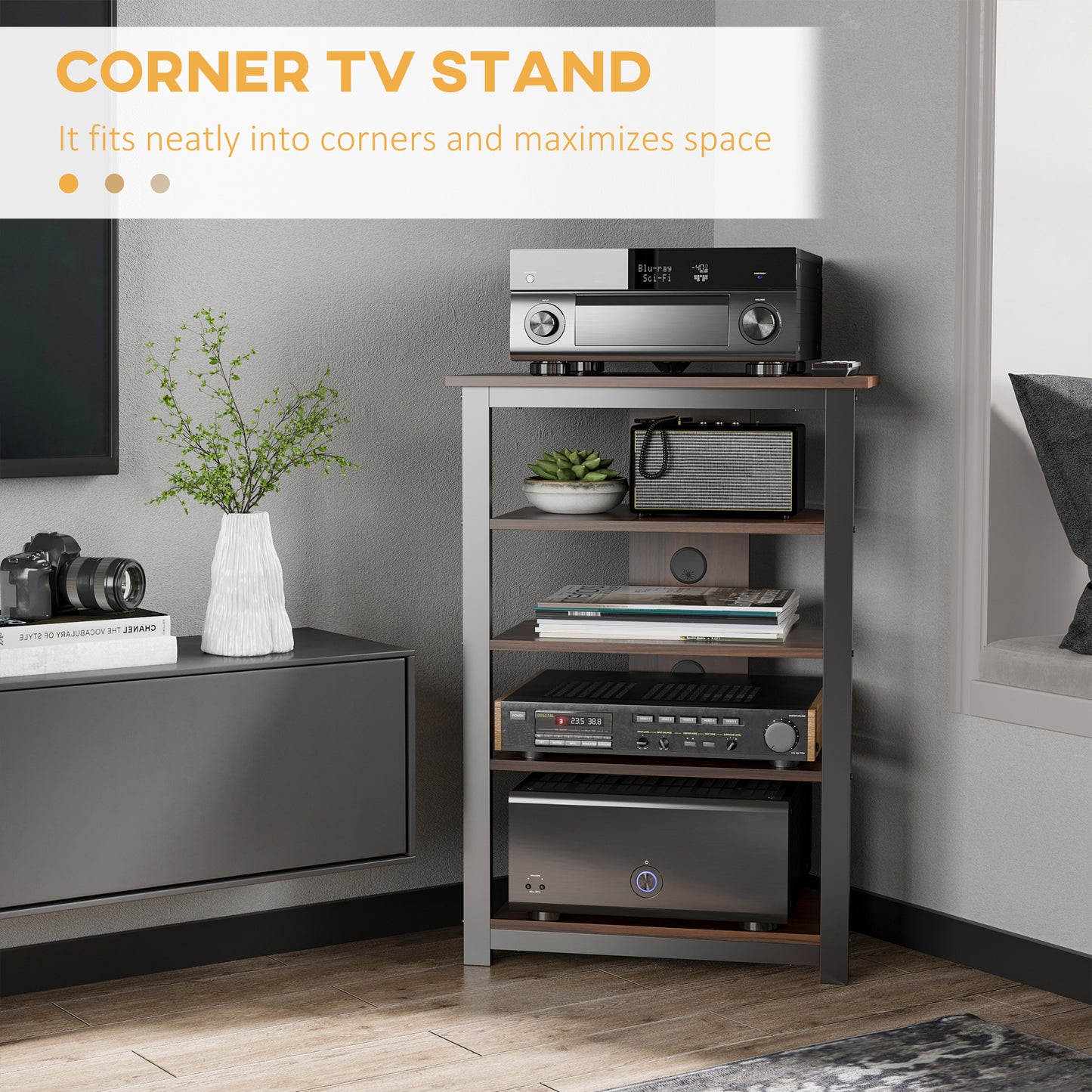 HOMCOM TV Stand - Corner Storage for Media & Entertainment