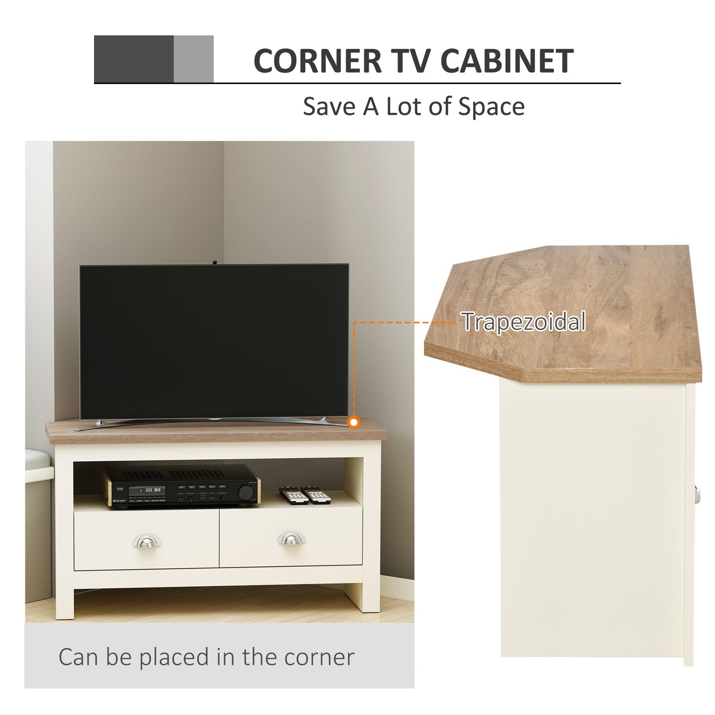 HOMCOM Corner TV Stand - White | Up to 50" Storage Console