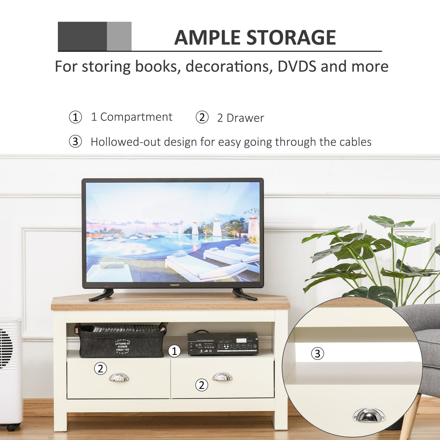 HOMCOM Corner TV Stand - White | Up to 50" Storage Console