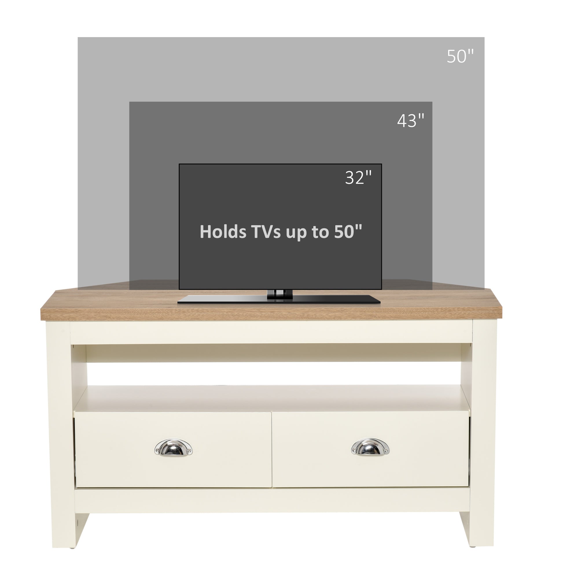 HOMCOM Corner TV Stand - White | Up to 50" Storage Console