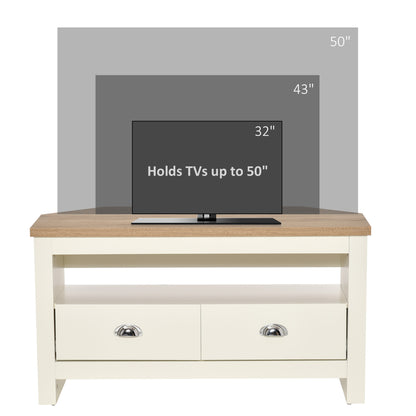 HOMCOM Corner TV Stand - White | Up to 50" Storage Console