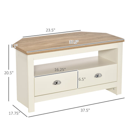 HOMCOM Corner TV Stand - White | Up to 50" Storage Console