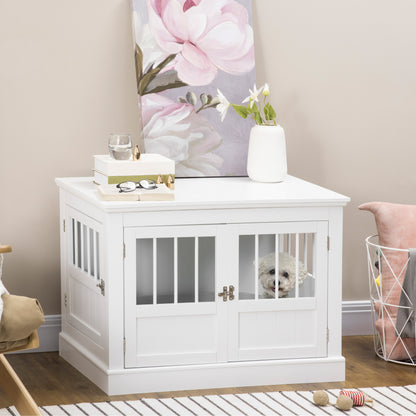 PawHut White Dog Crate End Table - Small Dogs