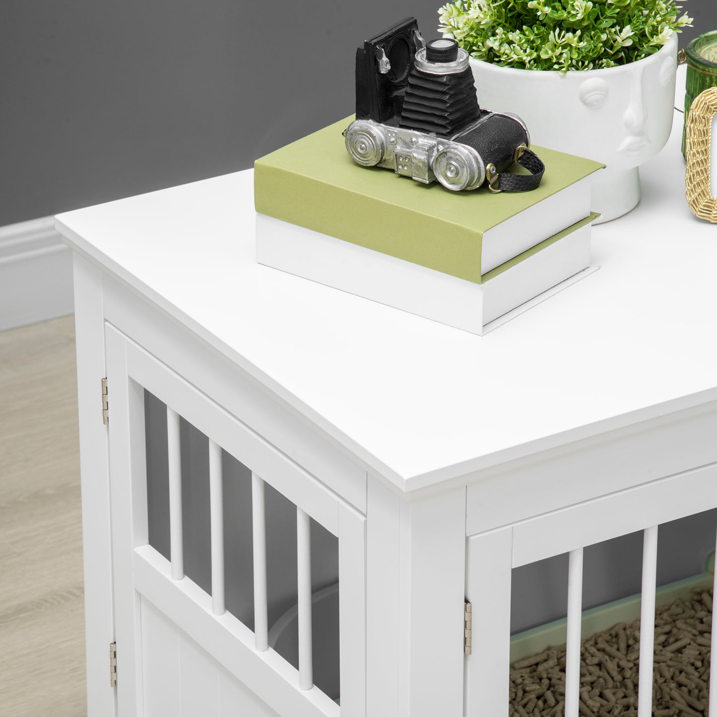 PawHut White Dog Crate End Table - Small Dogs