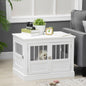 PawHut Dog Crate End Table with Triple Doors, Wooden Dog Crate Furniture Indoor Use, Puppy Crate with and Steel Tubes, for Small Dogs, White