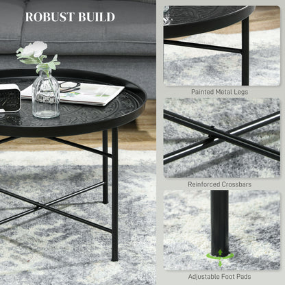 HOMCOM 24" Round Coffee Table - Black Metal, Perfect for Living Room