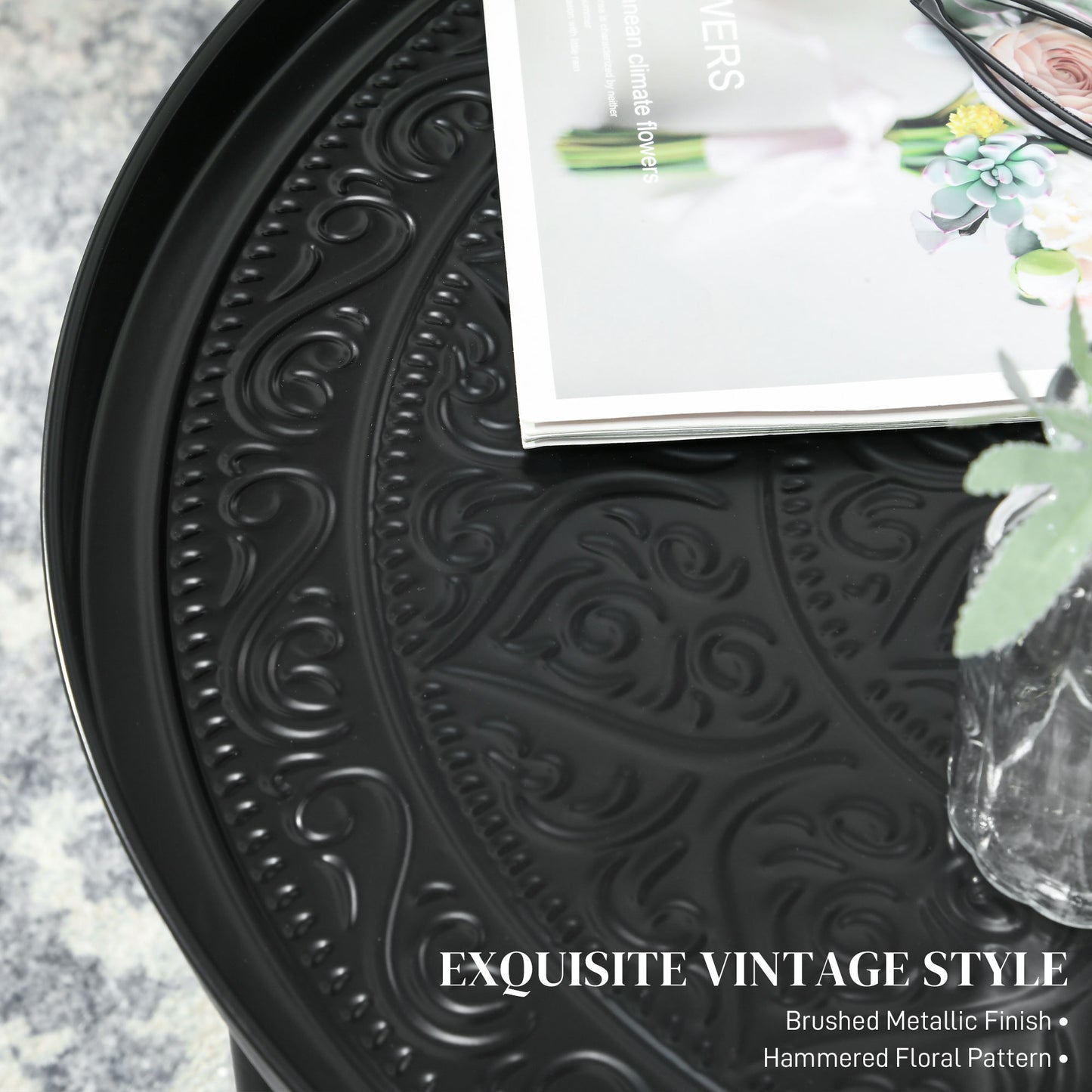 HOMCOM 24" Round Coffee Table - Black Metal, Perfect for Living Room