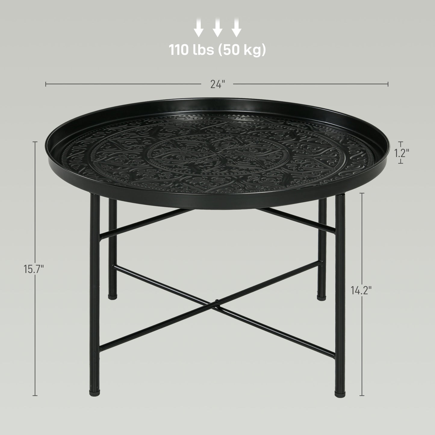 HOMCOM 24" Round Coffee Table - Black Metal, Perfect for Living Room