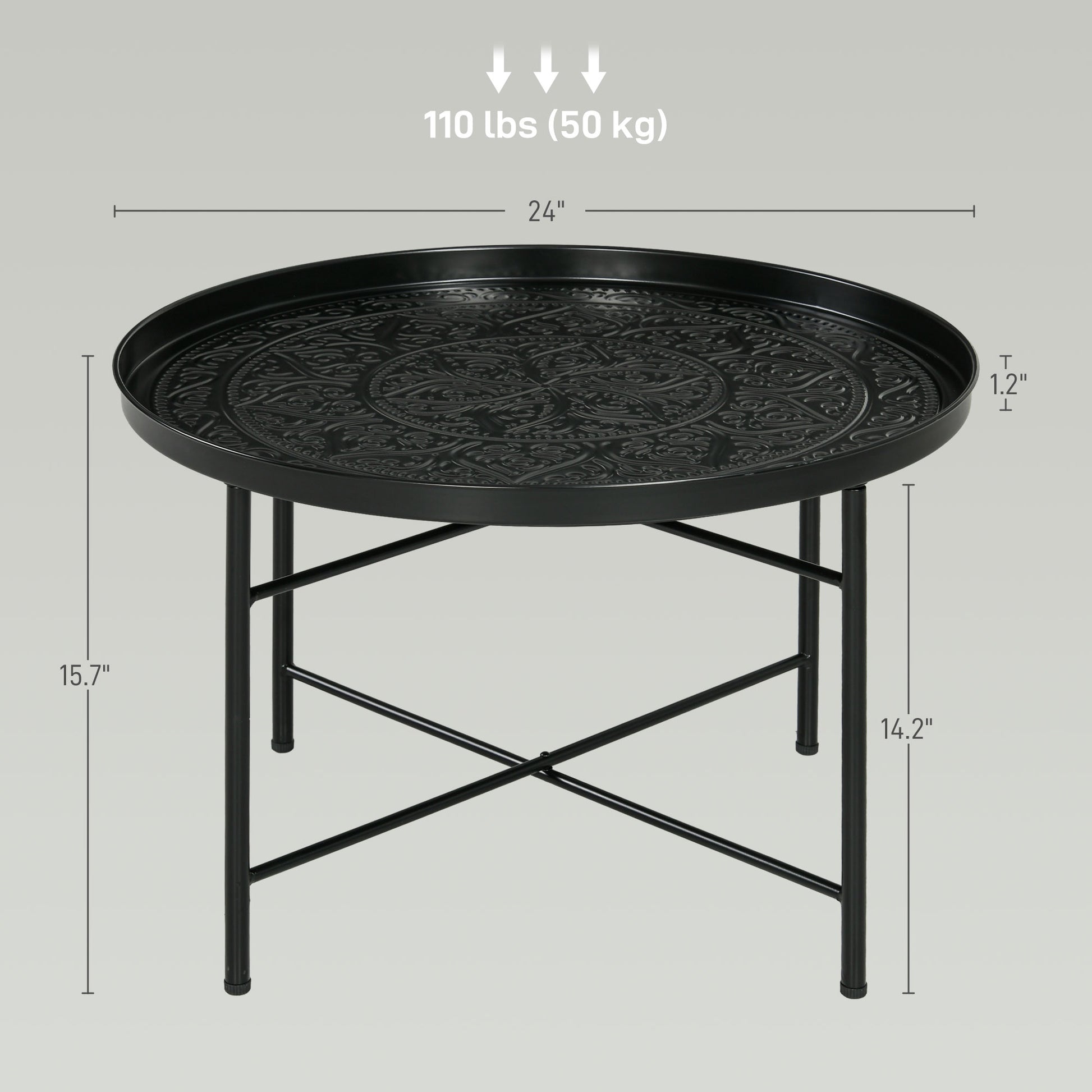 HOMCOM 24" Round Coffee Table - Black Metal, Perfect for Living Room