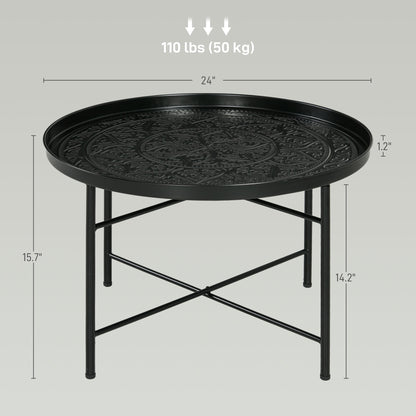 HOMCOM 24" Round Coffee Table - Black Metal, Perfect for Living Room