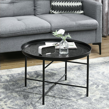 HOMCOM 24" Round Coffee Table - Black Metal, Perfect for Living Room