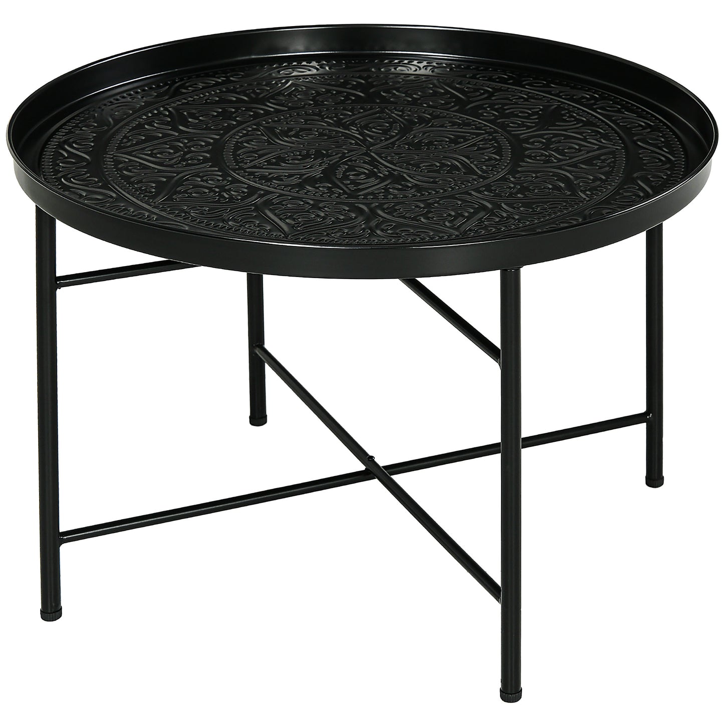 HOMCOM 24" Round Coffee Table - Black Metal, Perfect for Living Room