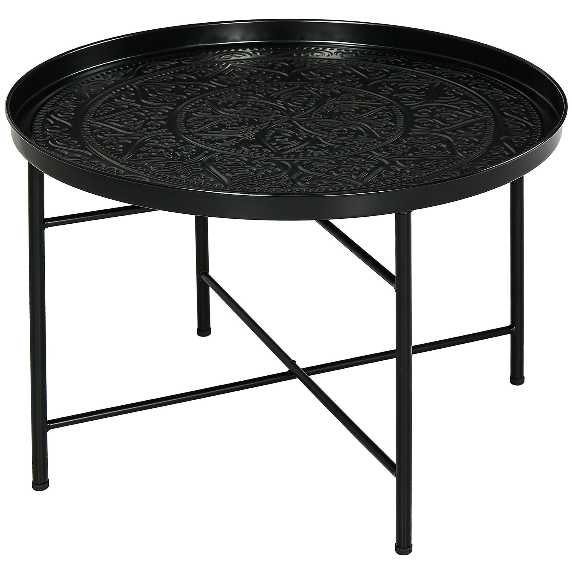 HOMCOM 24" Round Coffee Table - Black Metal, Perfect for Living Room