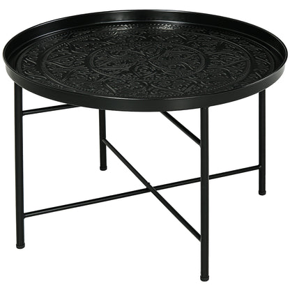 HOMCOM 24" Round Coffee Table - Black Metal, Perfect for Living Room