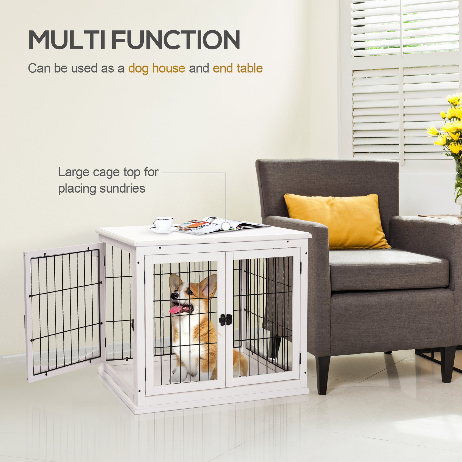 White Dog Crate End Table - 23" Small Dog Kennel