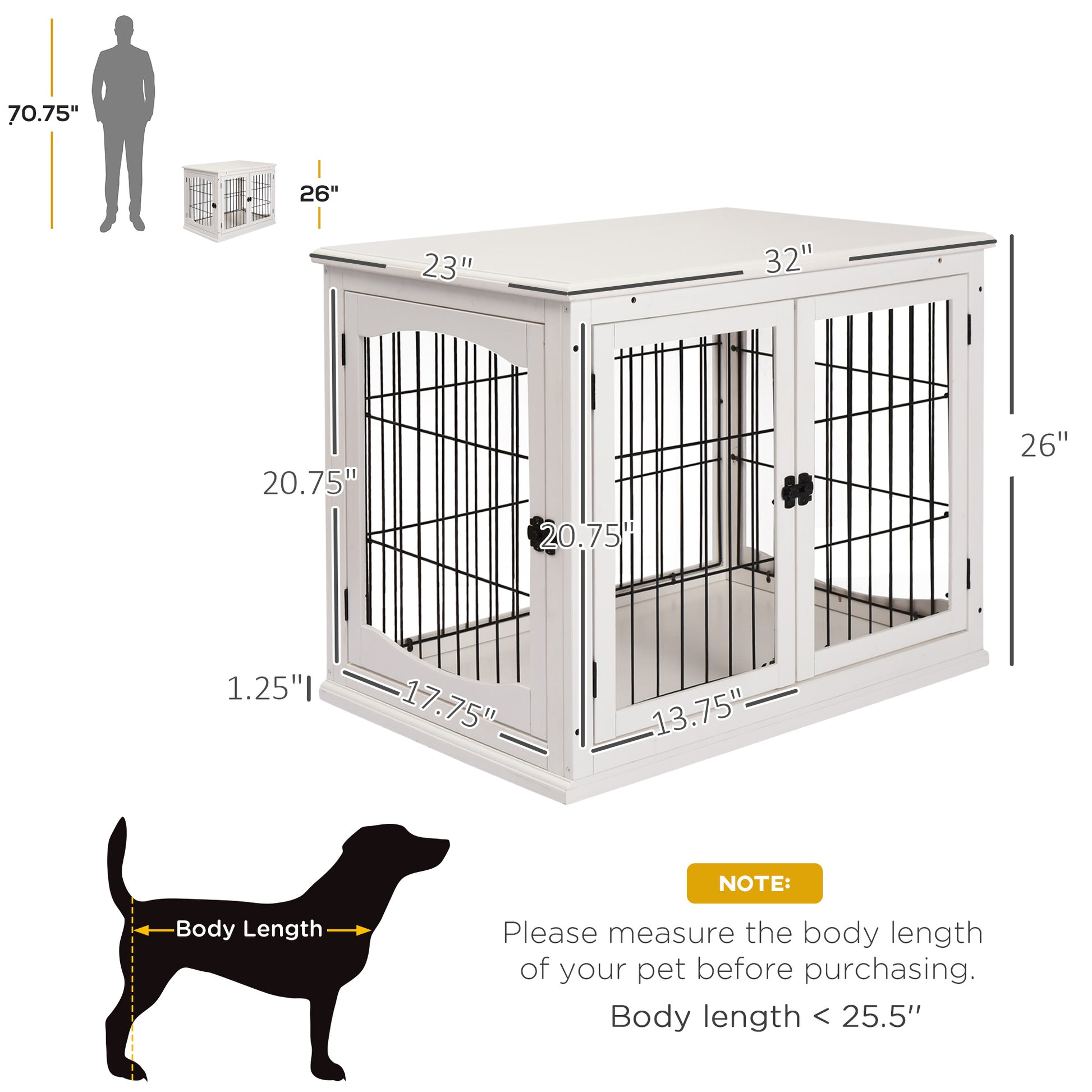 White Dog Crate End Table - 23" Small Dog Kennel