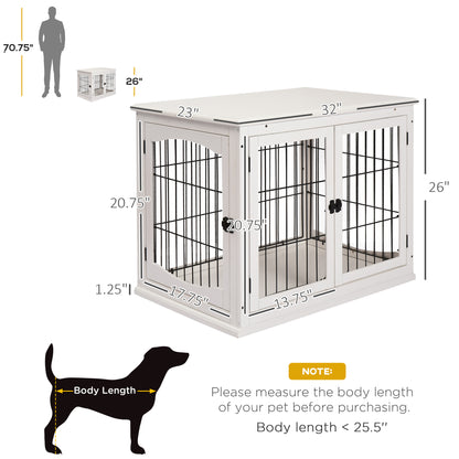 White Dog Crate End Table - 23" Small Dog Kennel