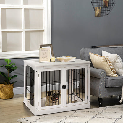 White Dog Crate End Table - 23" Small Dog Kennel