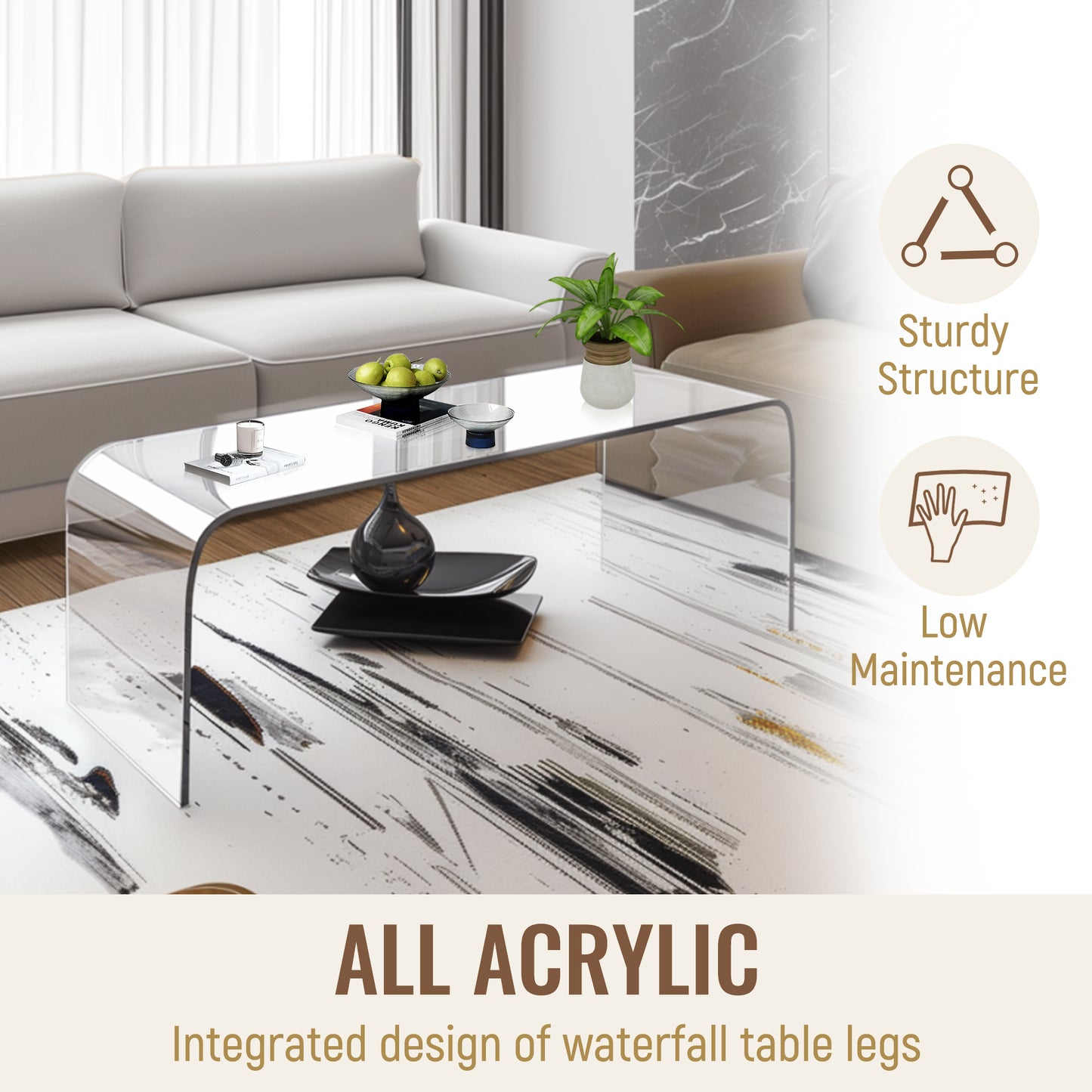 Clear Acrylic Coffee Table for Dining Room Storage and Display