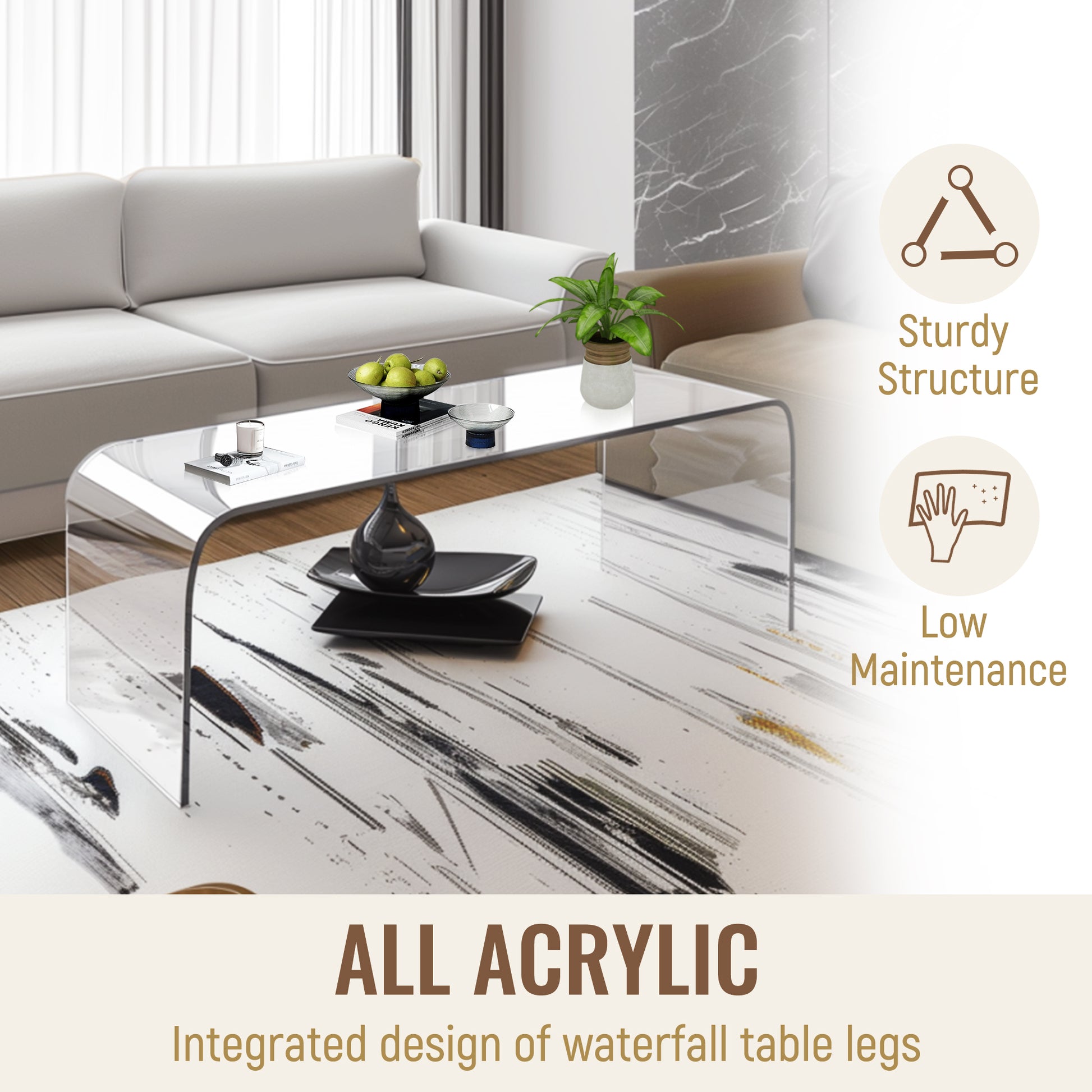 Clear Acrylic Coffee Table for Dining Room Storage and Display