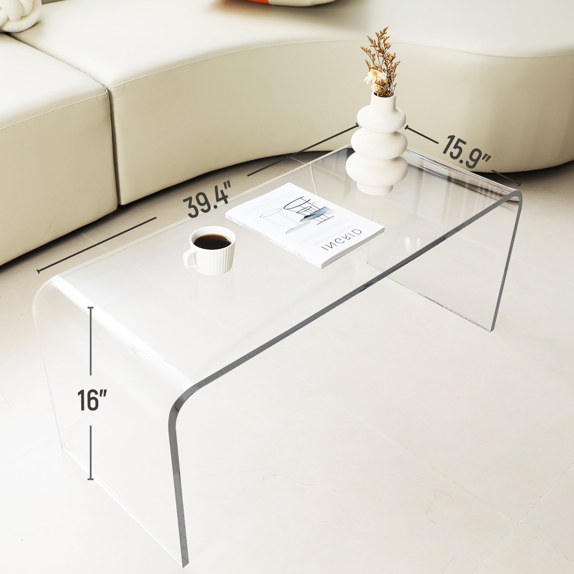 Clear Acrylic Coffee Table for Dining Room Storage and Display