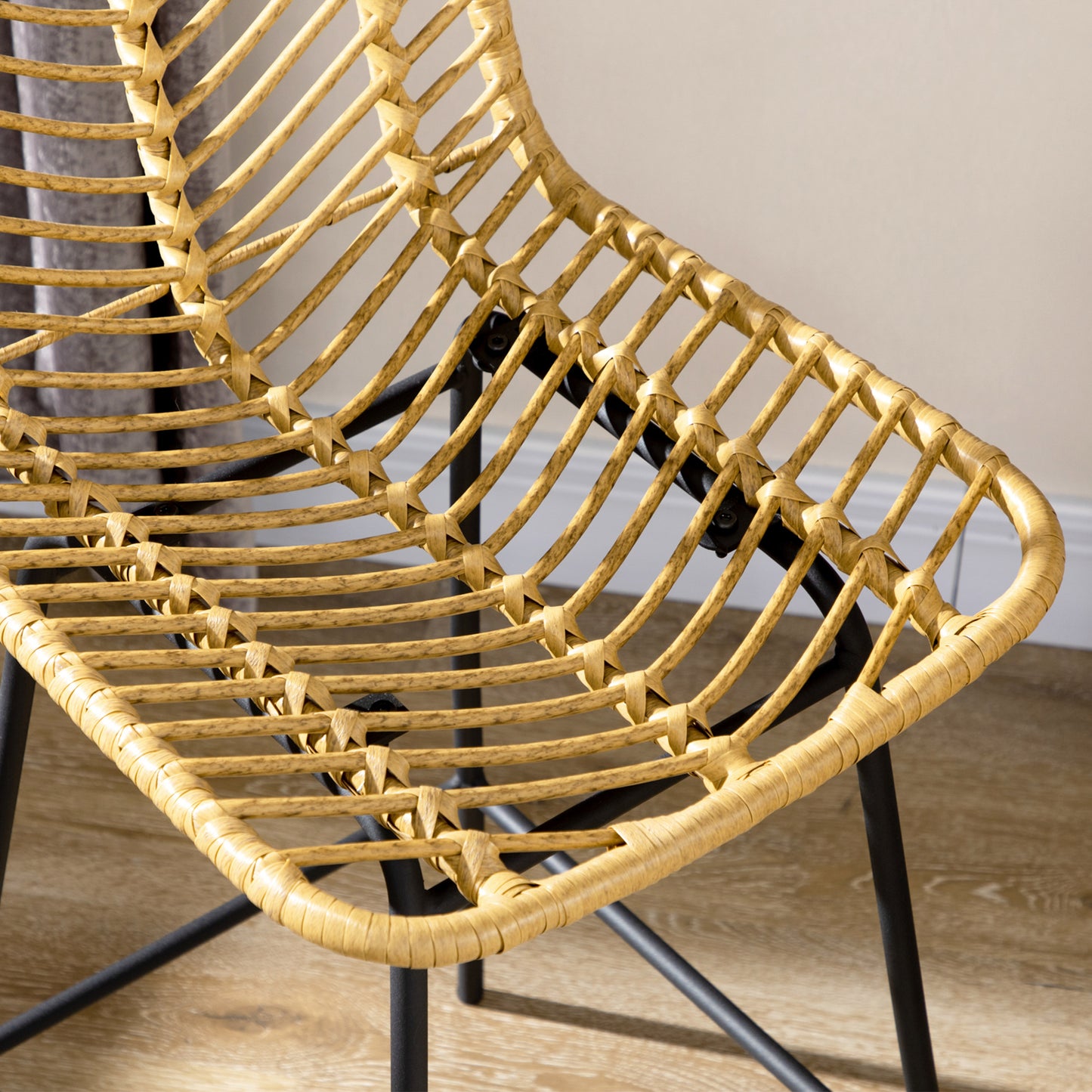Yellow Rattan Kitchen Bar Stools - Set of 4