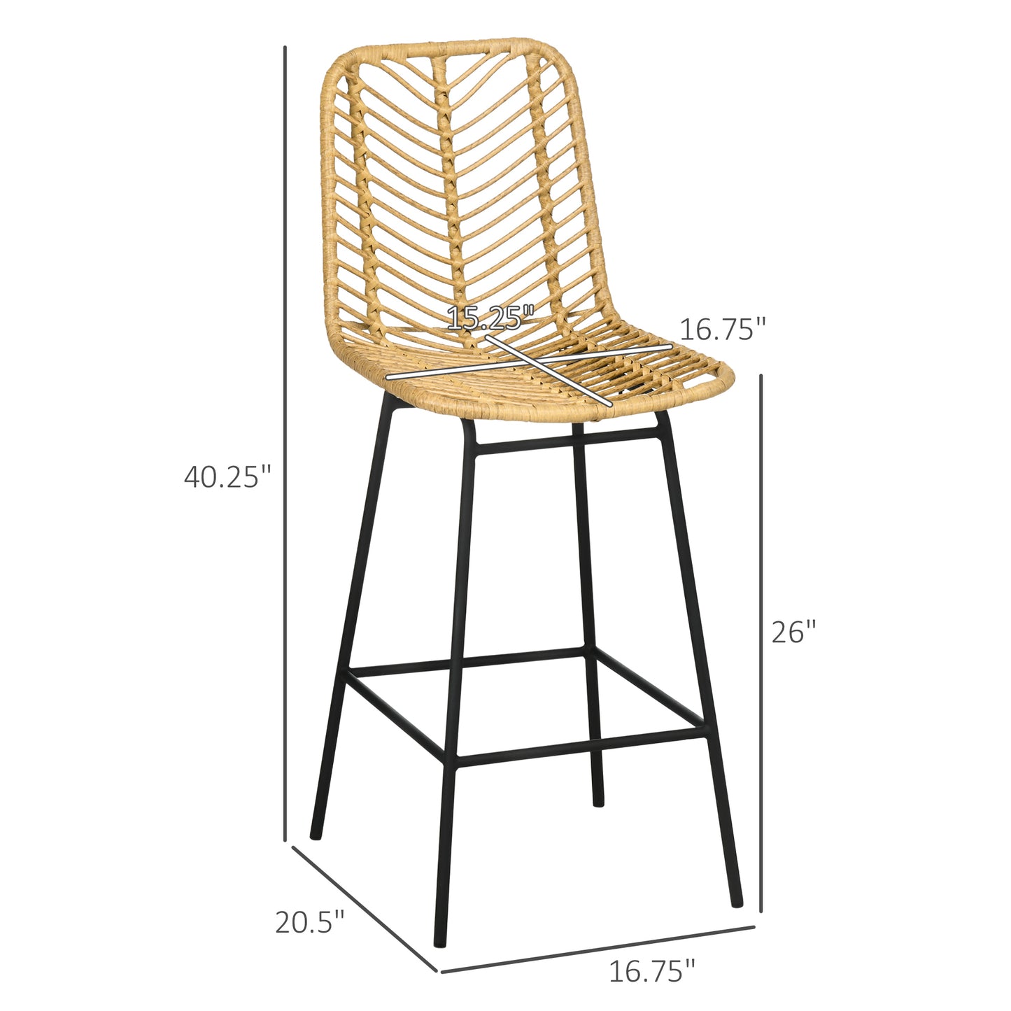 Yellow Rattan Kitchen Bar Stools - Set of 4