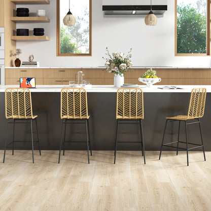 Yellow Rattan Kitchen Bar Stools - Set of 4