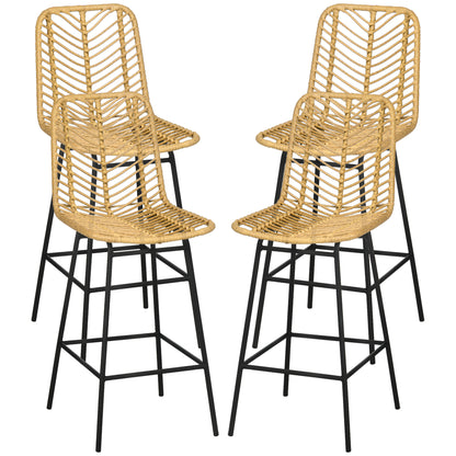 Yellow Rattan Kitchen Bar Stools - Set of 4