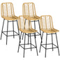 HOMCOM Rattan Bar Stools Set of 4, 26" Counter Height Barstools, Boho Kitchen Island Stools with Breathable Wicker Seat and Back, Yellow