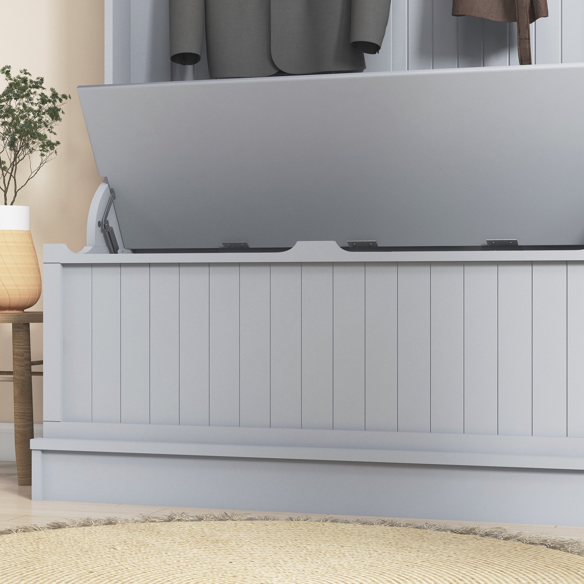 3-in-1 Entryway Hall Tree - Gray MDF Storage Bench with Hooks