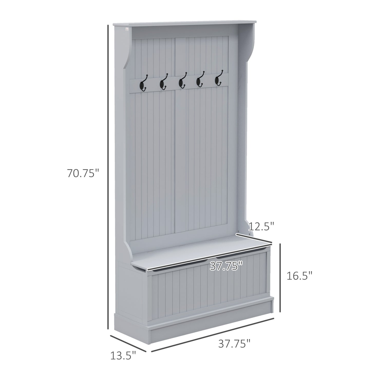 3-in-1 Entryway Hall Tree - Gray MDF Storage Bench with Hooks