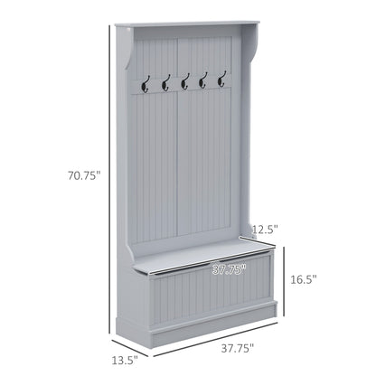 3-in-1 Entryway Hall Tree - Gray MDF Storage Bench with Hooks
