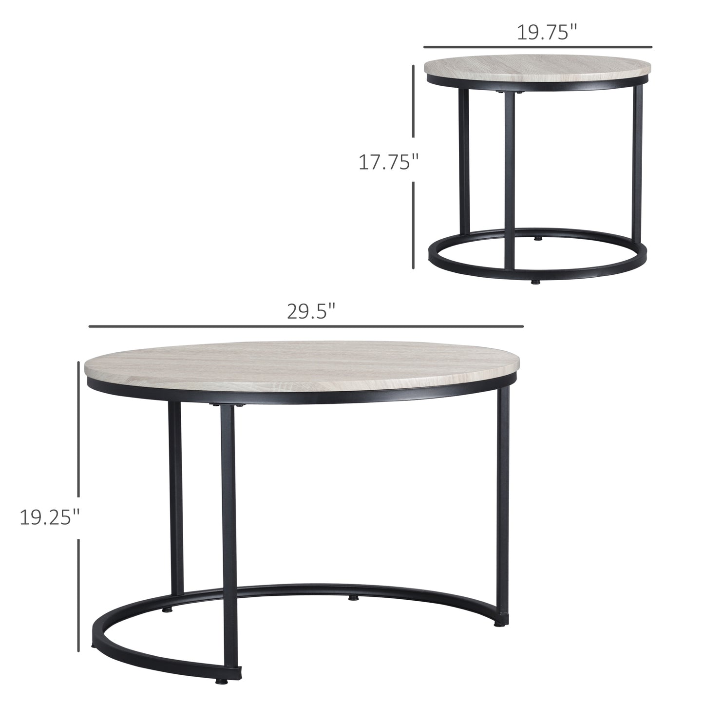Nesting Grey Coffee Table Set - 2 Tables MDF Metal Frame for Dining Room