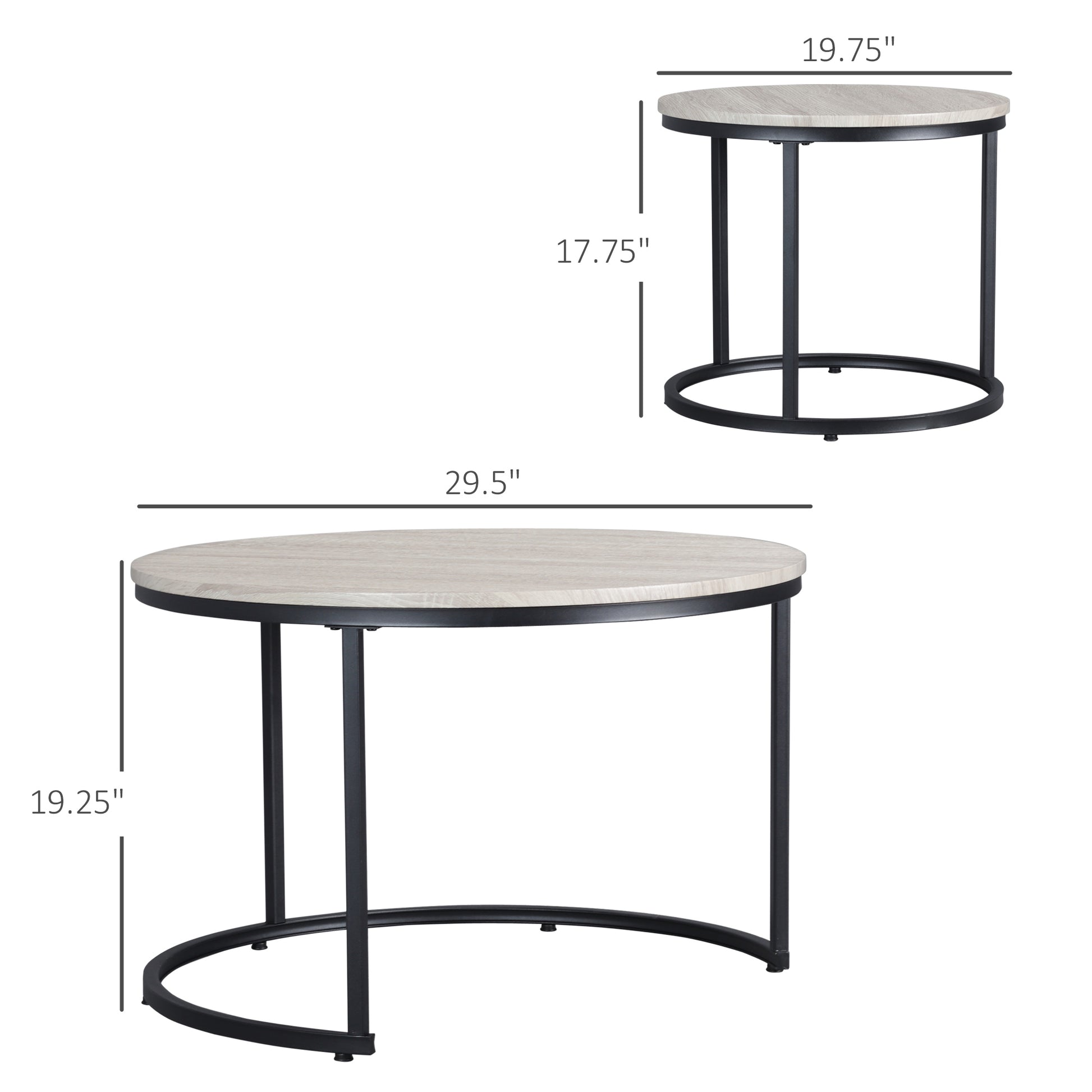 Nesting Grey Coffee Table Set - 2 Tables MDF Metal Frame for Dining Room