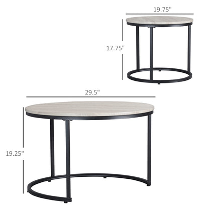Nesting Grey Coffee Table Set - 2 Tables MDF Metal Frame for Dining Room