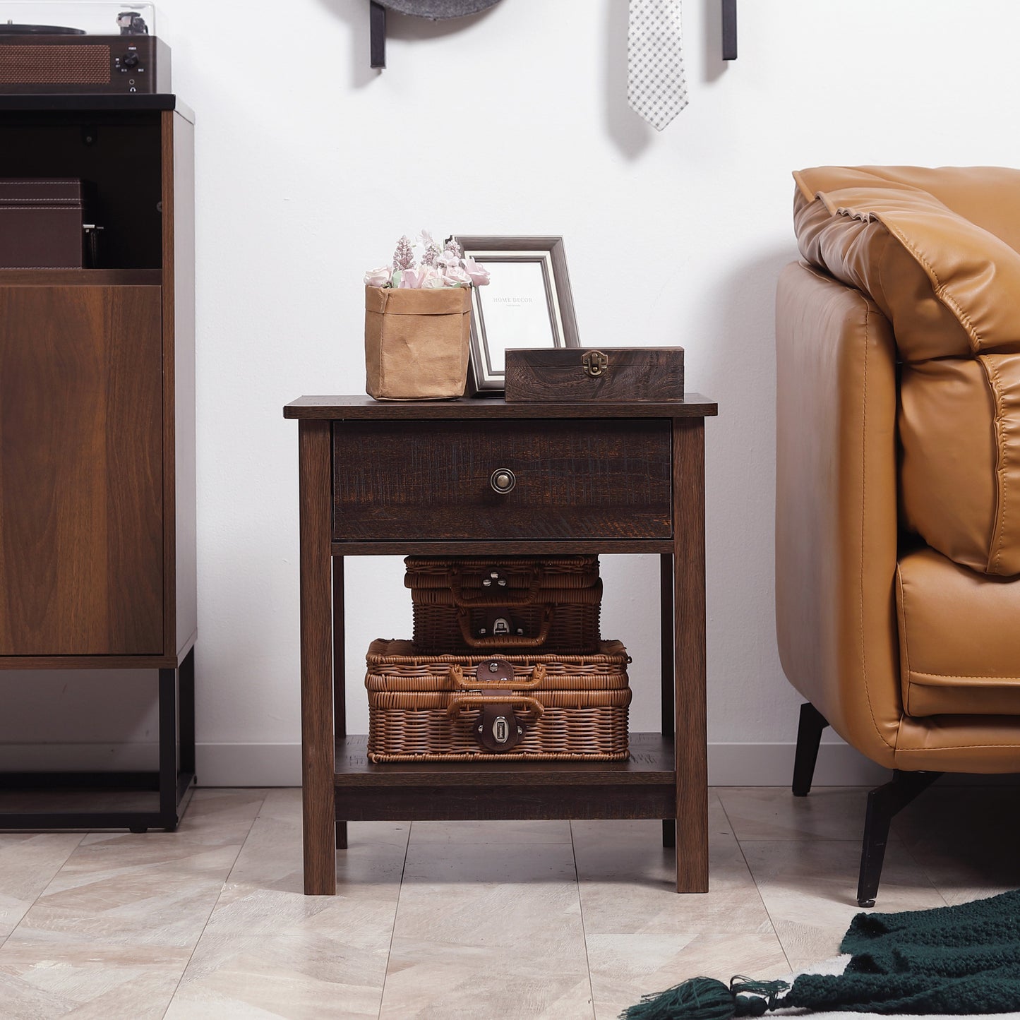 Bronze MDF End Table with Storage, Side Table for Dining Room