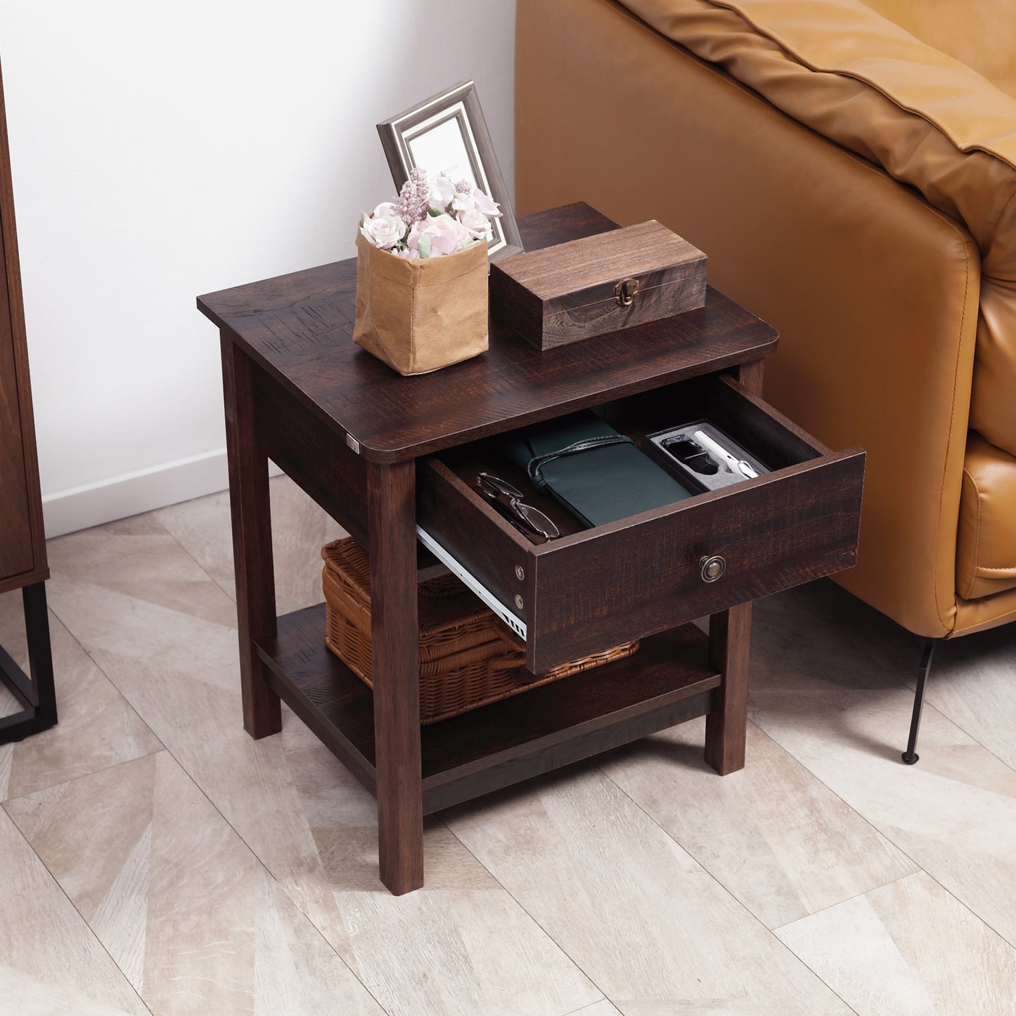 Bronze MDF End Table with Storage, Side Table for Dining Room