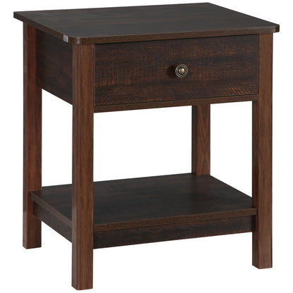 HOMCOM End Table with Drawer, Side Table with Top and Bottom Shelf for Small Spaces, Dark Brown