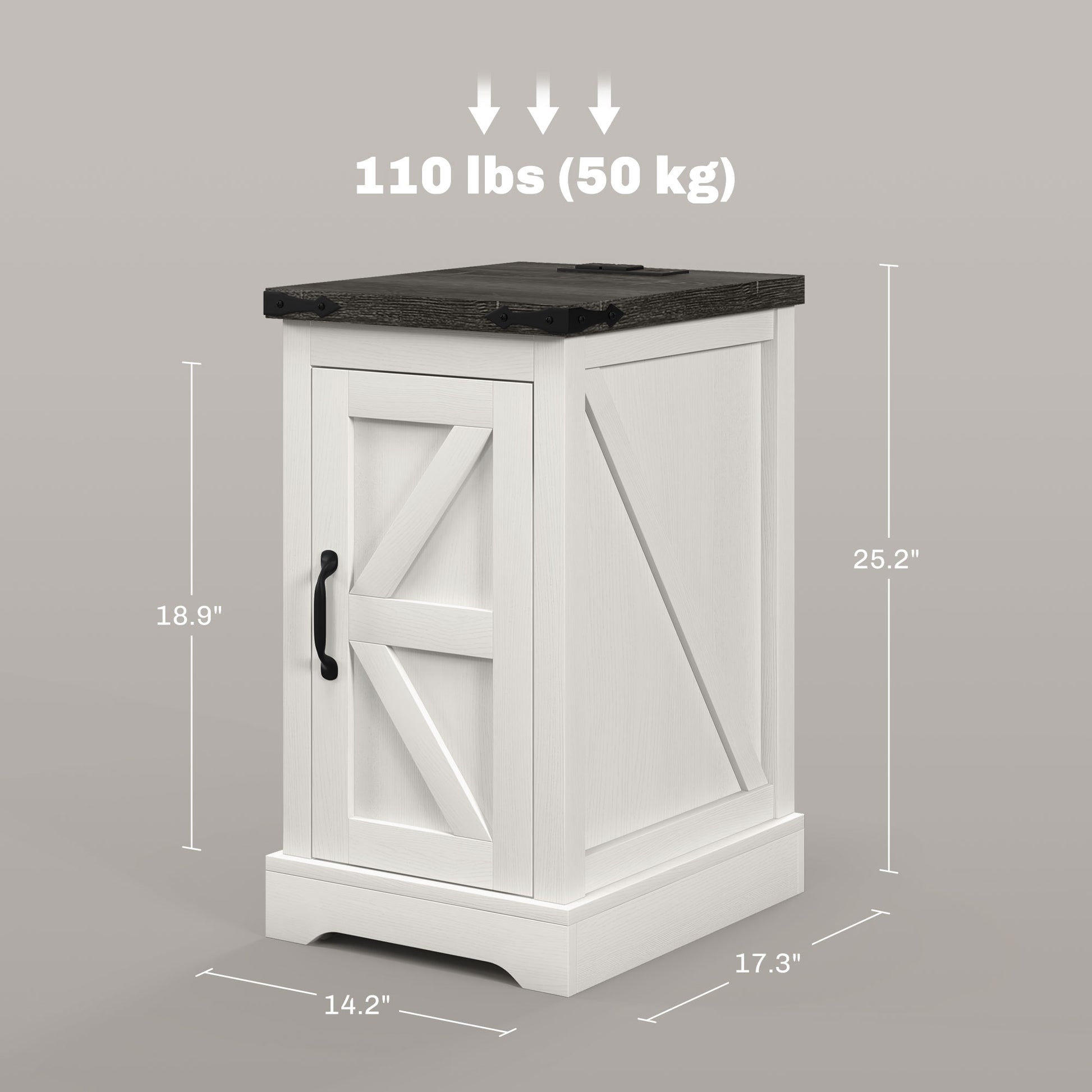 White Farmhouse Side Table with Charging Station