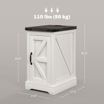 White Farmhouse Side Table with Charging Station