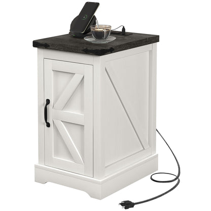 White Farmhouse Side Table with Charging Station