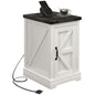 HOMCOM End Table with Charging Station and USB Ports, Farmhouse Side Table with Storage Cabinet for Living Room, Distressed White