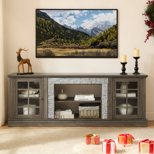 70" Modern TV Stand with 2-Door Storage, Faux Stone Media Console Cabinet, Grey Large Entertainment Center for Living Room