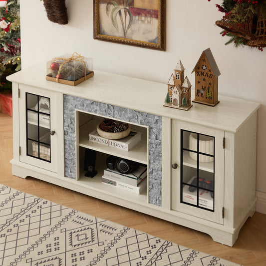 58 Inch White TV Stand with Storage Cabinet